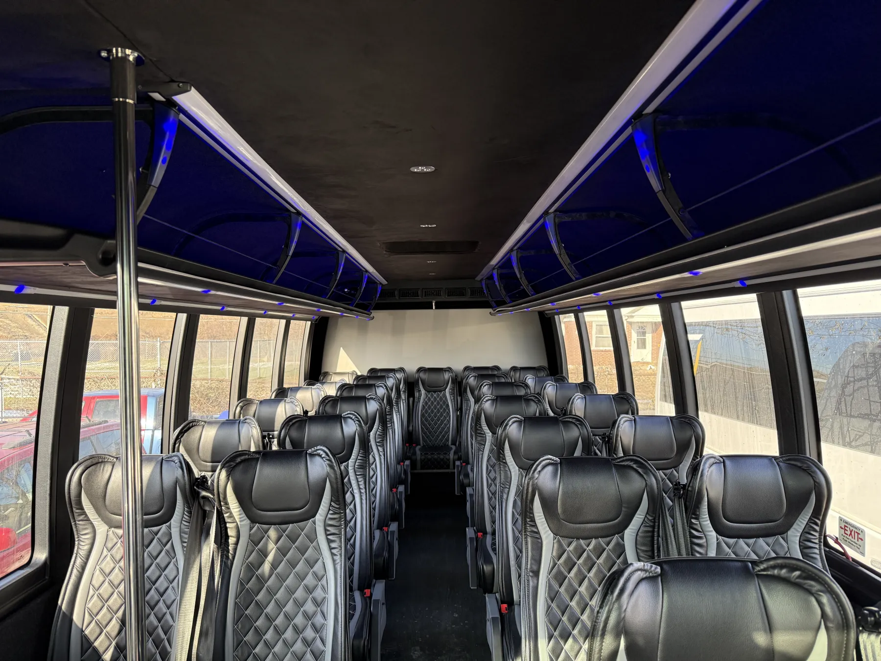 Interior of a Delaware Limo motorcoach with executive seating