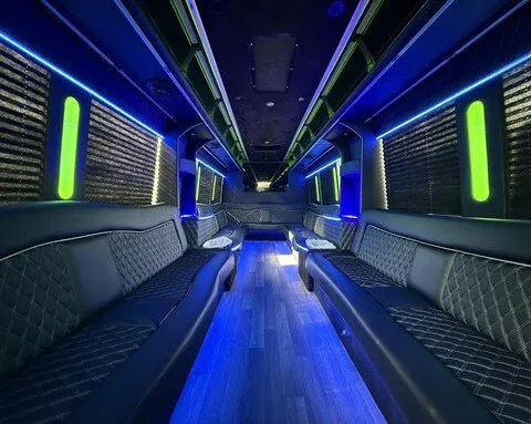 Party bus interior with ambient LED lighting