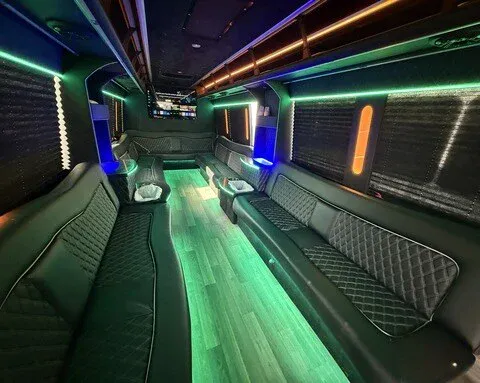 Party bus interior with ambient LED lighting